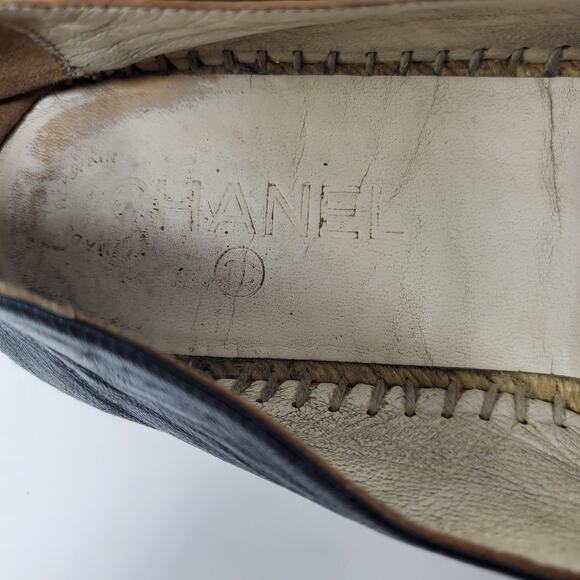 Chanel Espadrilles Lambskin Cap Toe Double Stack Cc Flats Slip-On Black 39 US9 - Picture 12 of 14